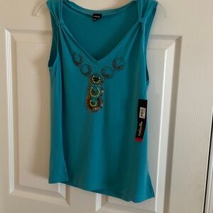 Rafaella Turquoise Embellished Tank Top
